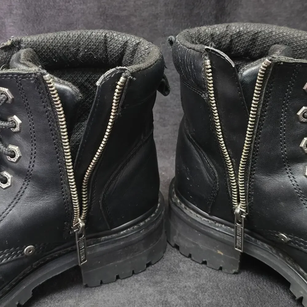 Harley Davidson Black Leather Steel Toe Boots Side Zip